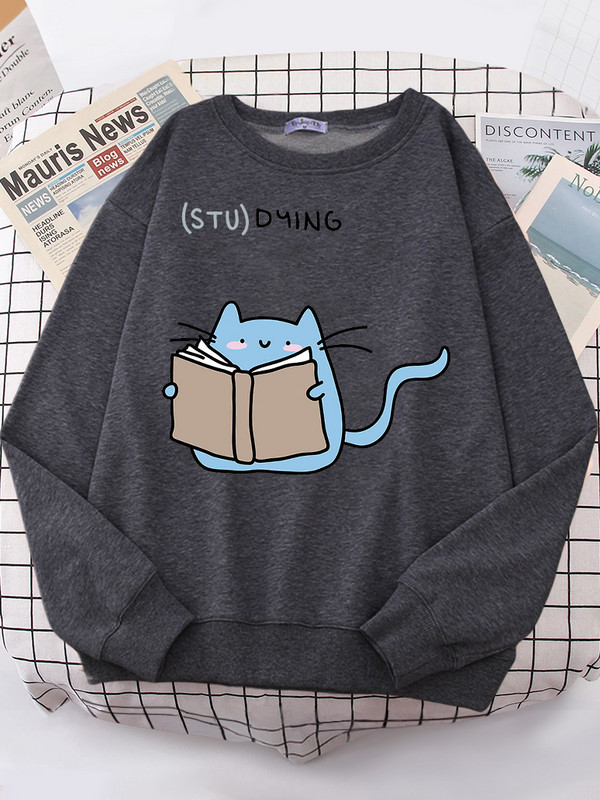 Naiste kampsunid, armsad, armsad, kassiga trükitud topid Naiste Korea moe ülisuur kampsun Kawaii Animal 2022 uus naiste kapuuts