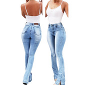 Σχεδιαστής τζιν Γυναικείο ψηλόμεσο μπλε τζιν παντελόνι για γυναικεία ρούχα Παντελόνι στοιβαγμένο τζιν Γυναικείο παντελόνι flare κολάν