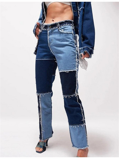 2022 Φθινόπωρο μπλε ροζ συνονθύλευμα Γυναικεία τζιν Ψηλόμεση Hip hop ίσιο τζιν Γυναικείο παντελόνι γυναικείο παντελόνι γυναικείο τζιν για γυναίκα