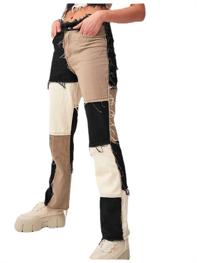 2022 Φθινόπωρο μπλε ροζ συνονθύλευμα Γυναικεία τζιν Ψηλόμεση Hip hop ίσιο τζιν Γυναικείο παντελόνι γυναικείο παντελόνι γυναικείο τζιν για γυναίκα