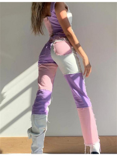 2022 Φθινόπωρο μπλε ροζ συνονθύλευμα Γυναικεία τζιν Ψηλόμεση Hip hop ίσιο τζιν Γυναικείο παντελόνι γυναικείο παντελόνι γυναικείο τζιν για γυναίκα