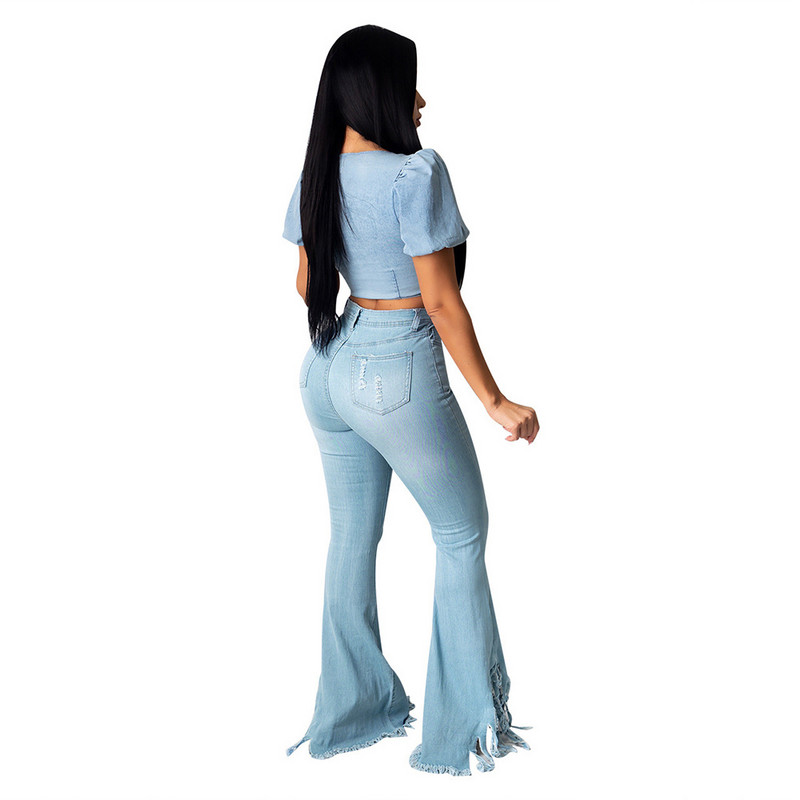 Νέα άφιξη Γυναικεία Μόδα Skinny Flare Παντελόνι με τρύπα Τζιν Τζιν Παντελόνι Πισινό Lift Vintage Καμπάνα με φούντα Casual Jeans