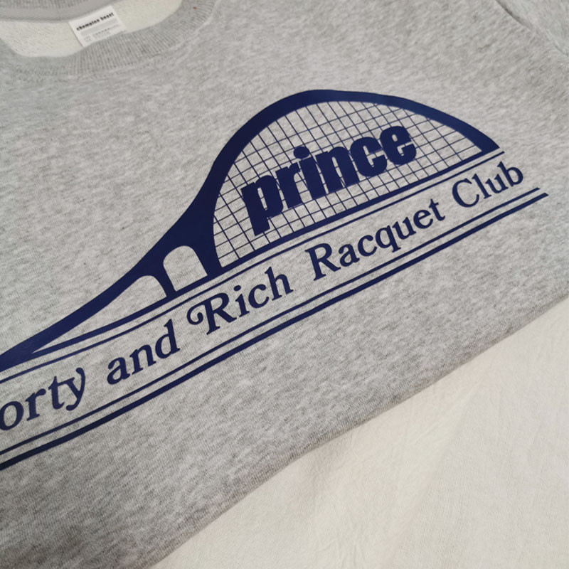 Prince Racquet Club Vintage Γκρι Φθινοπωρινά φούτερ Φαρδιά μακρυμάνικα βαμβακερά πουλόβερ με λαιμόκοψη Χοντρά ζεστά γυναικεία πουλόβερ