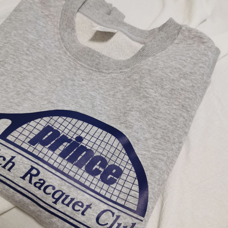 Prince Racquet Club Vintage Γκρι Φθινοπωρινά φούτερ Φαρδιά μακρυμάνικα βαμβακερά πουλόβερ με λαιμόκοψη Χοντρά ζεστά γυναικεία πουλόβερ