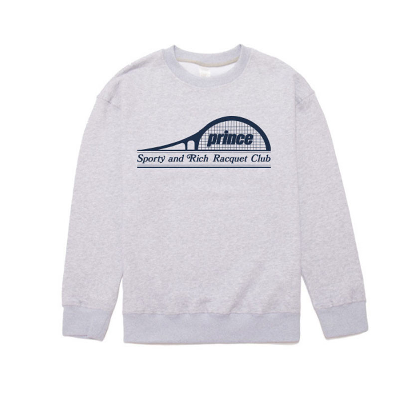 Prince Racquet Club Vintage Γκρι Φθινοπωρινά φούτερ Φαρδιά μακρυμάνικα βαμβακερά πουλόβερ με λαιμόκοψη Χοντρά ζεστά γυναικεία πουλόβερ