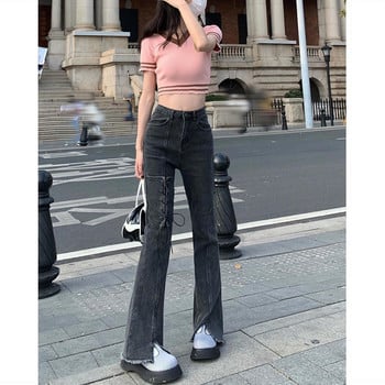 Κορεάτικο στιλ Harajuku Hot Mom Denim Jeans Y2K Grunge Vintage Χαμηλές Τσέπες Skinny Flare Παντελόνι 2000 Retro Cargo Παντελόνι