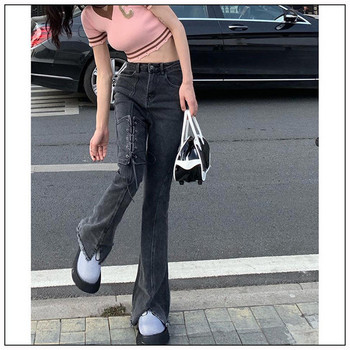 Κορεάτικο στιλ Harajuku Hot Mom Denim Jeans Y2K Grunge Vintage Χαμηλές Τσέπες Skinny Flare Παντελόνι 2000 Retro Cargo Παντελόνι