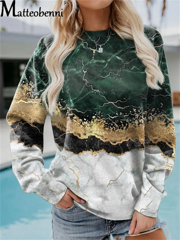 Φθινοπωρινά, χειμερινά απαραίτητα προϊόντα μόδας Vintage γεωμετρική φαρδιά στάμπα Γυναικεία φούτερ με μακρυμάνικο O λαιμό Streetwear Hoodie για γυναίκες