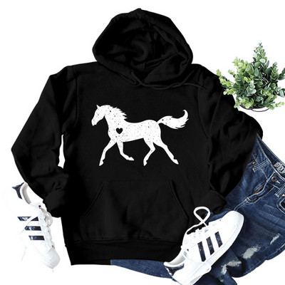 Γυναικεία μακρυμάνικη φούτερ με κουκούλα Ευρωπαϊκή και Αμερικάνικη Μόδα με μοτίβο αγάπης για άλογα, απλό φθινόπωρο και χειμώνα