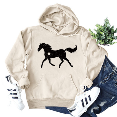 Γυναικεία μακρυμάνικη φούτερ με κουκούλα Ευρωπαϊκή και Αμερικάνικη Μόδα με μοτίβο αγάπης για άλογα, απλό φθινόπωρο και χειμώνα