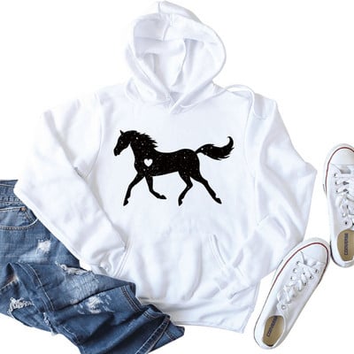 Γυναικεία μακρυμάνικη φούτερ με κουκούλα Ευρωπαϊκή και Αμερικάνικη Μόδα με μοτίβο αγάπης για άλογα, απλό φθινόπωρο και χειμώνα