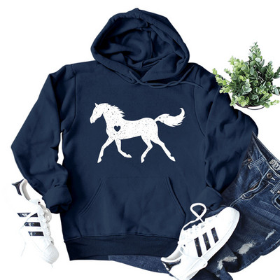 Γυναικεία μακρυμάνικη φούτερ με κουκούλα Ευρωπαϊκή και Αμερικάνικη Μόδα με μοτίβο αγάπης για άλογα, απλό φθινόπωρο και χειμώνα