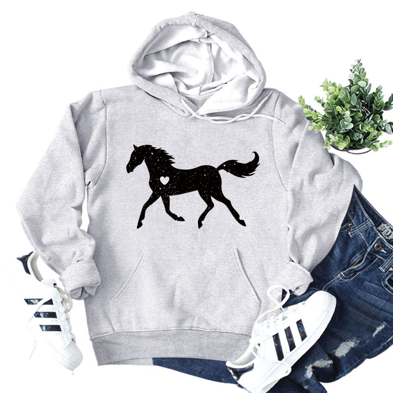 Γυναικεία μακρυμάνικη φούτερ με κουκούλα Ευρωπαϊκή και Αμερικάνικη Μόδα με μοτίβο αγάπης για άλογα, απλό φθινόπωρο και χειμώνα