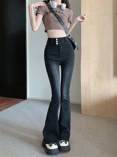 Γυναικείο Flare Jeans Button Fly Fashion Vintage Stretch Casual Γυναικείο τζιν παντελόνι Jean Femme ψηλόμεσο ολόσωμο λεπτό τζιν