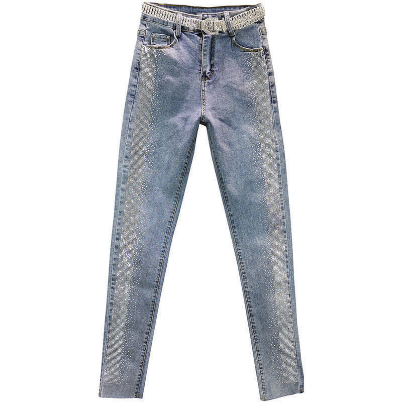 Gatvės apranga Y2k Moteriškas plius dydis 40–100 kg Džinsinės kelnės iki kulkšnies Korėjietiškos mados deimantai džinsai aukštu liemeniu Visoms tinkančios plonos kelnės