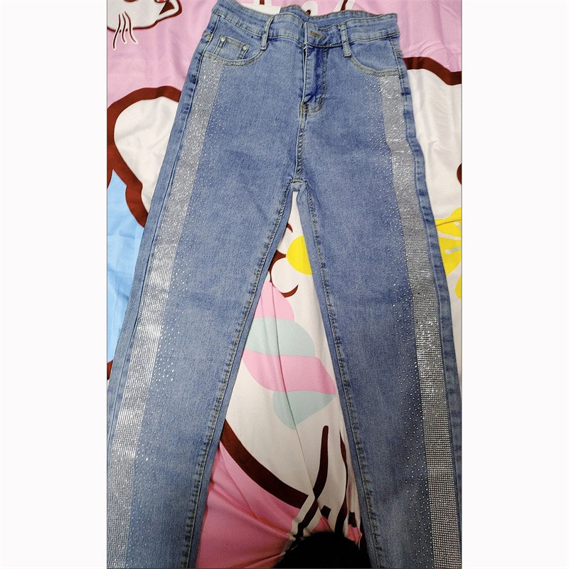 Gatvės apranga Y2k Moteriškas plius dydis 40–100 kg Džinsinės kelnės iki kulkšnies Korėjietiškos mados deimantai džinsai aukštu liemeniu Visoms tinkančios plonos kelnės