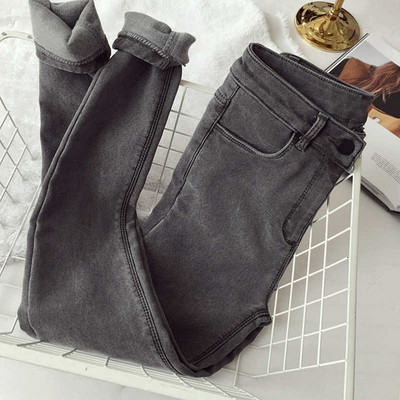 Sügis/talv mustvalge Skinny Stretch Plus Velvet Thicken Jeans Naiste vabaaja pikad pliiatspüksid õhukesed soojad teksapüksid C7972