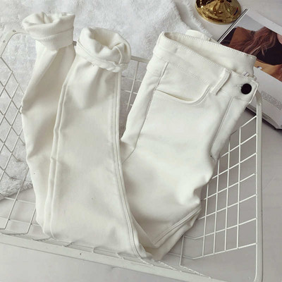 Sügis/talv mustvalge Skinny Stretch Plus Velvet Thicken Jeans Naiste vabaaja pikad pliiatspüksid õhukesed soojad teksapüksid C7972