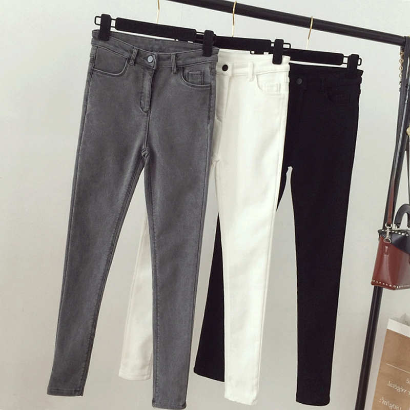 Sügis/talv mustvalge Skinny Stretch Plus Velvet Thicken Jeans Naiste vabaaja pikad pliiatspüksid õhukesed soojad teksapüksid C7972