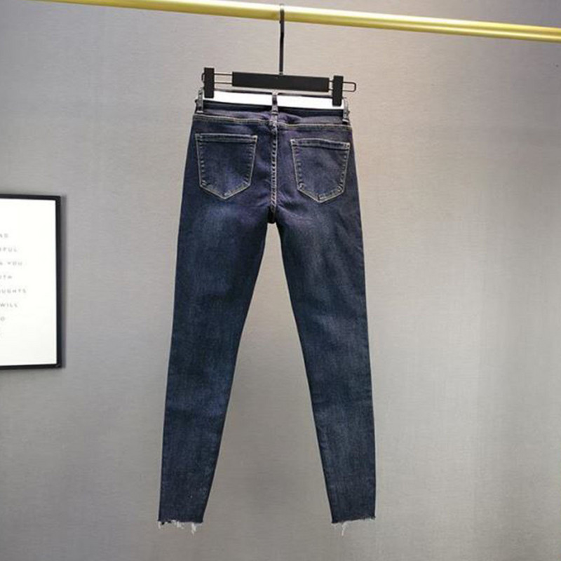 Traperice visokog struka Ženske modne poderane traperice s perlama, ležerne rastezljive traperice Ženske isprane traper hlače s olovkom