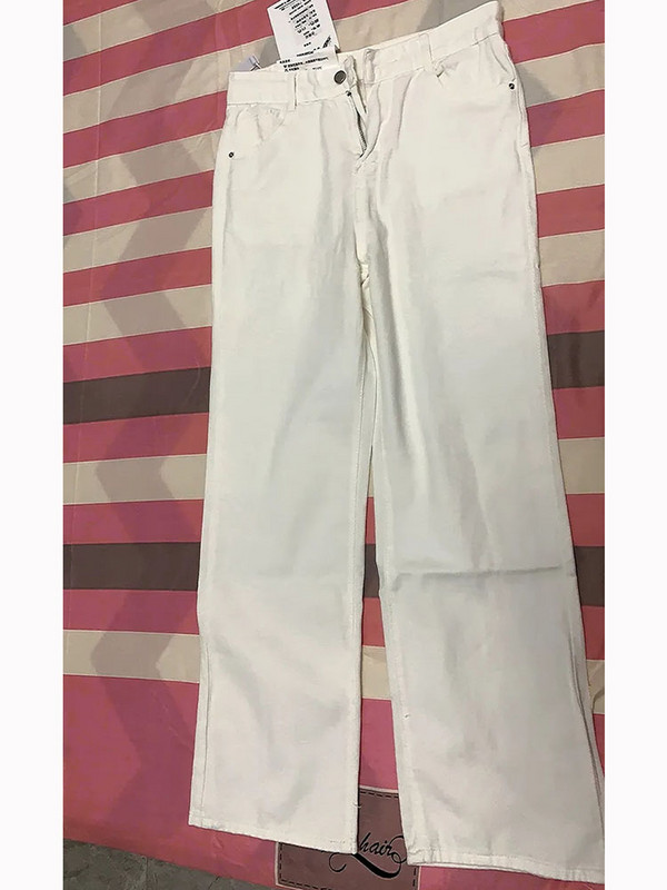 Κλασικό τζιν με ψηλόμεσο λευκό φαρδύ πόδι για γυναίκες Κορεάτικη μόδα All-match Streetwear Τζιν παντελόνι Ανοιξιάτικο κομψό παντελόνι