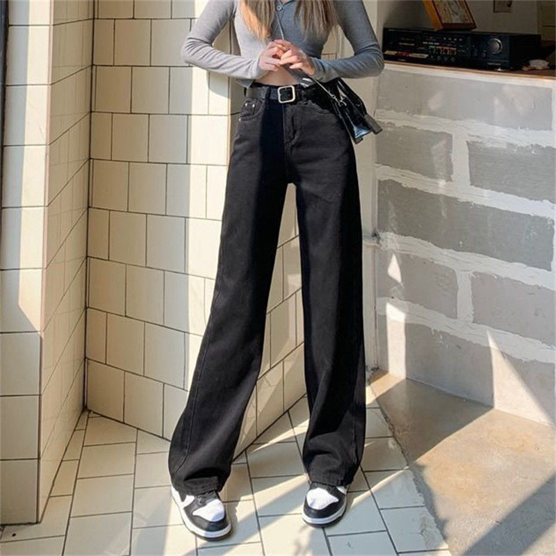 Κλασικό τζιν με ψηλόμεσο λευκό φαρδύ πόδι για γυναίκες Κορεάτικη μόδα All-match Streetwear Τζιν παντελόνι Ανοιξιάτικο κομψό παντελόνι