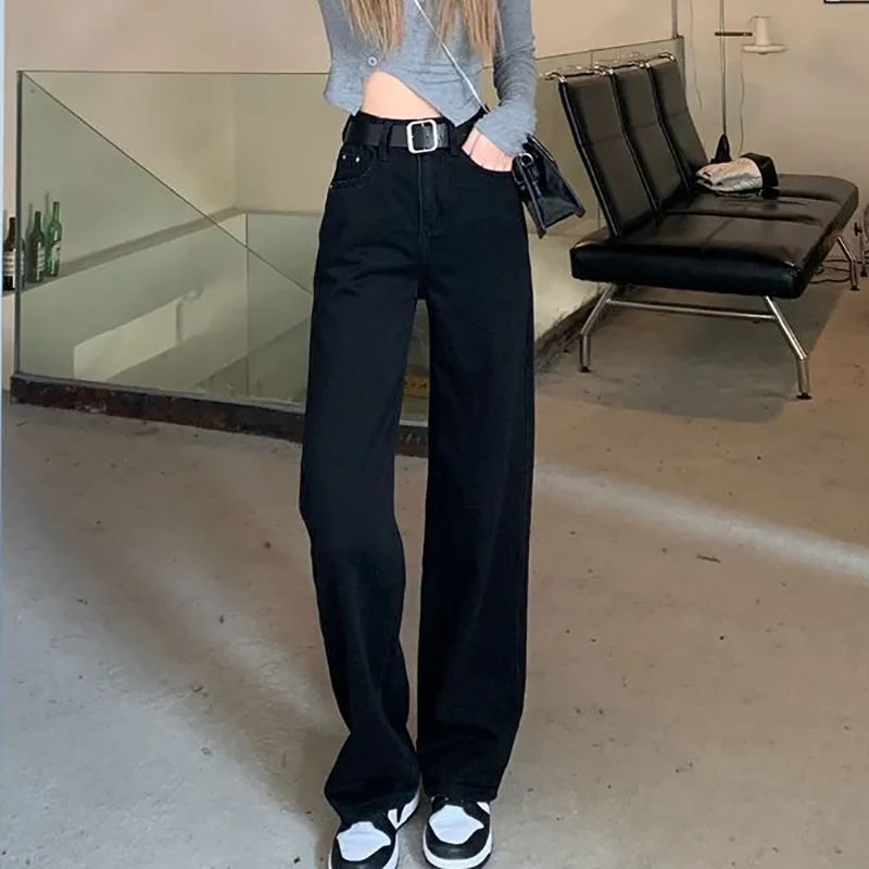 Κλασικό τζιν με ψηλόμεσο λευκό φαρδύ πόδι για γυναίκες Κορεάτικη μόδα All-match Streetwear Τζιν παντελόνι Ανοιξιάτικο κομψό παντελόνι