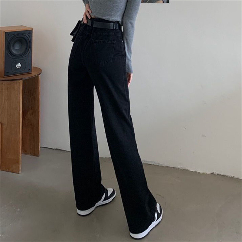 Κλασικό τζιν με ψηλόμεσο λευκό φαρδύ πόδι για γυναίκες Κορεάτικη μόδα All-match Streetwear Τζιν παντελόνι Ανοιξιάτικο κομψό παντελόνι