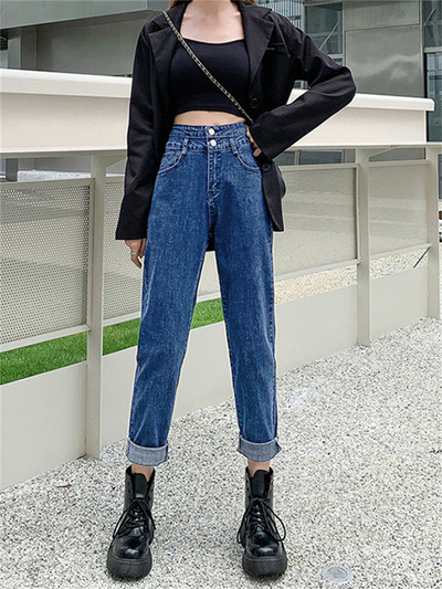 Φαρδύ μαμά τζιν ψηλόμεσο παντελόνι χαρέμι Vintage τζιν Γυναικείο ίσιο χαλαρό μαύρο μπλε παντελόνι τζιν μέχρι τον αστράγαλο Γυναικείο φθινόπωρο 2023