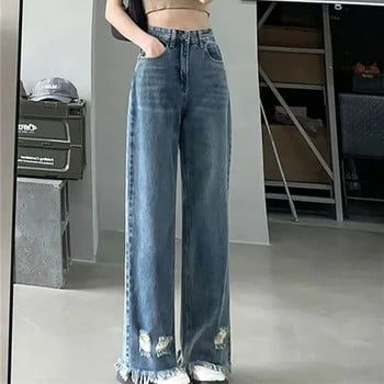 Vintage Tassel Do Old Plus Size Straight Jeans για Γυναικεία Κορεάτικη μόδα με κουμπιά τζιν παντελόνι φαρδιά τζιν Streetwear Y2k