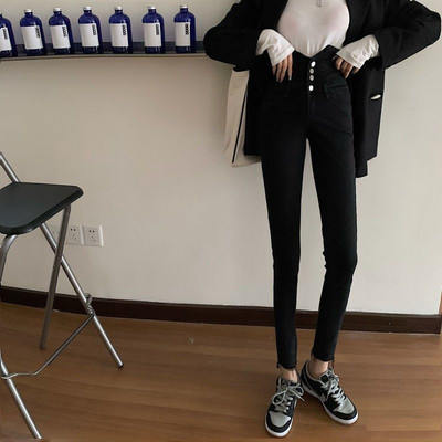 Ψηλόμεσο λεπτό παντελόνι μολύβι για γυναίκες Άνοιξη φθινόπωρο ακανόνιστες άκρες μονό στήθος στενό τζιν παντελόνι τζιν παντελόνι