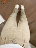 Harajuku modne ravne traperice s višestrukim džepovima u jednoj boji za žene Hlače s patentnim zatvaračem visokog struka Ulična odjeća Y2k široke traperice