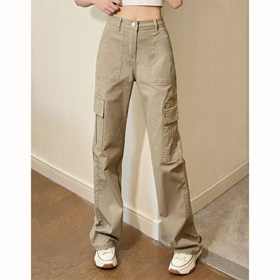 Harajuku modne ravne traperice s višestrukim džepovima u jednoj boji za žene Hlače s patentnim zatvaračem visokog struka Ulična odjeća Y2k široke traperice