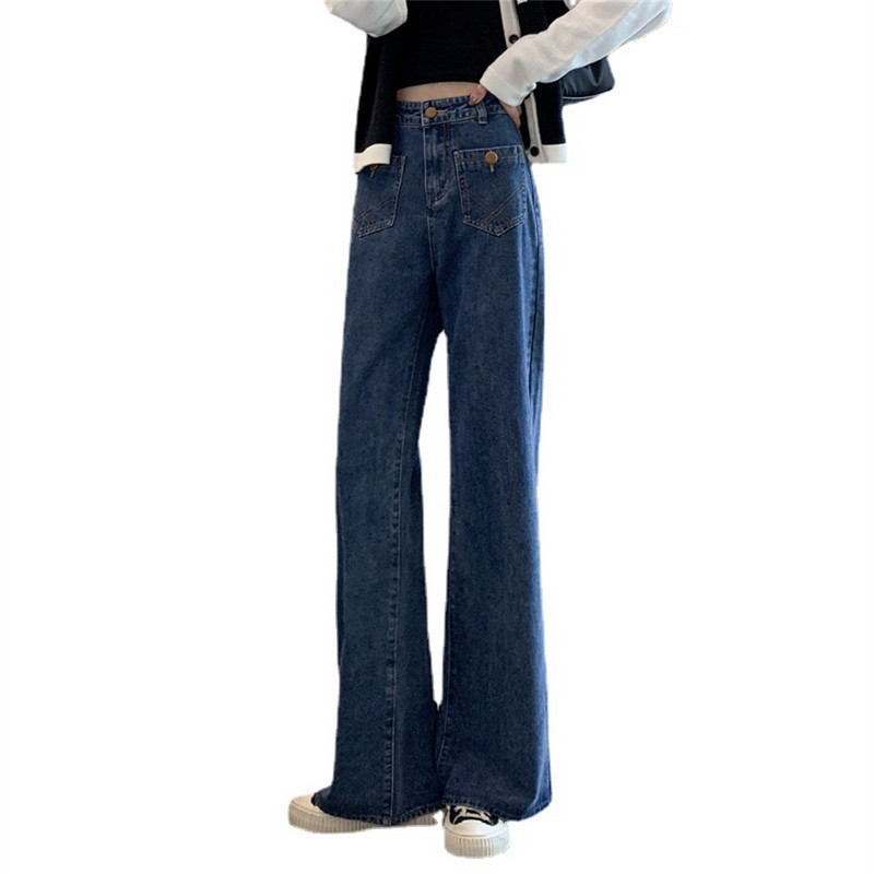 Tamnoplave ženske traperice visokog struka Vintage ravne široke traper hlače Ulična odjeća Američki stil Modne traper hlače širokih nogavica