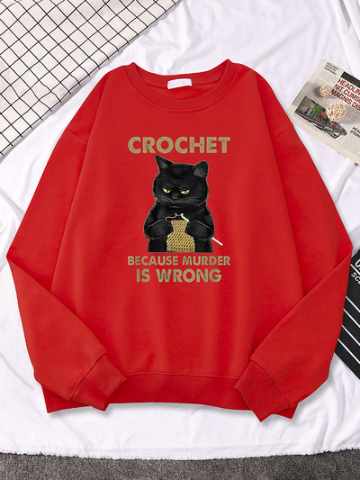 Βελονάκι γιατί ο φόνος είναι λάθος Γάτα Πλέξιμο μάλλινο νήμα στάμπα Γυναικεία φούτερ Αστεία μόδα μακρυμάνικα casual γυναικεία κουκούλα