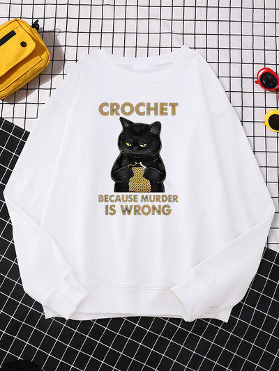 Βελονάκι γιατί ο φόνος είναι λάθος Γάτα Πλέξιμο μάλλινο νήμα στάμπα Γυναικεία φούτερ Αστεία μόδα μακρυμάνικα casual γυναικεία κουκούλα