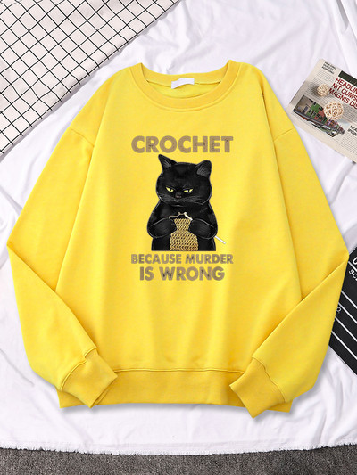 Βελονάκι γιατί ο φόνος είναι λάθος Γάτα Πλέξιμο μάλλινο νήμα στάμπα Γυναικεία φούτερ Αστεία μόδα μακρυμάνικα casual γυναικεία κουκούλα