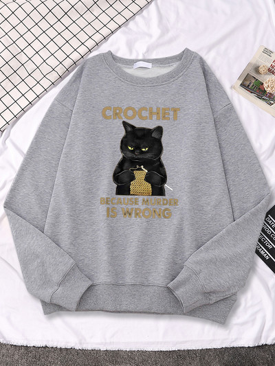 Βελονάκι γιατί ο φόνος είναι λάθος Γάτα Πλέξιμο μάλλινο νήμα στάμπα Γυναικεία φούτερ Αστεία μόδα μακρυμάνικα casual γυναικεία κουκούλα