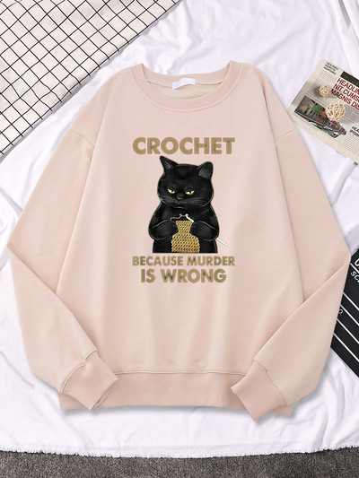 Βελονάκι γιατί ο φόνος είναι λάθος Γάτα Πλέξιμο μάλλινο νήμα στάμπα Γυναικεία φούτερ Αστεία μόδα μακρυμάνικα casual γυναικεία κουκούλα