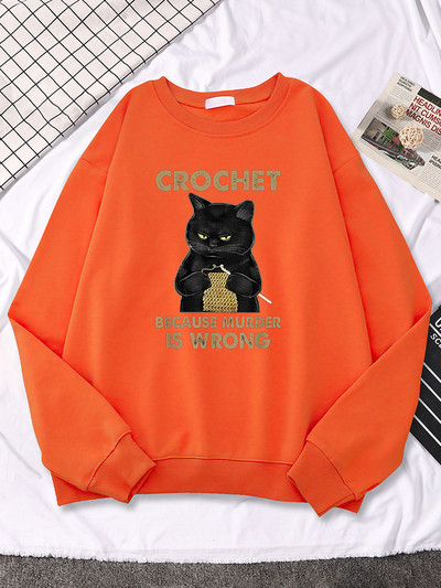 Βελονάκι γιατί ο φόνος είναι λάθος Γάτα Πλέξιμο μάλλινο νήμα στάμπα Γυναικεία φούτερ Αστεία μόδα μακρυμάνικα casual γυναικεία κουκούλα