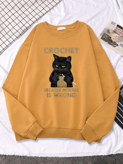 Βελονάκι γιατί ο φόνος είναι λάθος Γάτα Πλέξιμο μάλλινο νήμα στάμπα Γυναικεία φούτερ Αστεία μόδα μακρυμάνικα casual γυναικεία κουκούλα