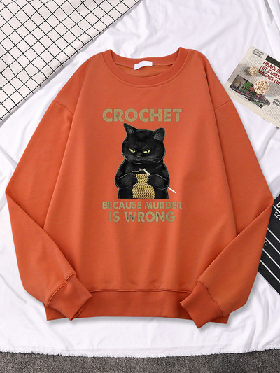 Βελονάκι γιατί ο φόνος είναι λάθος Γάτα Πλέξιμο μάλλινο νήμα στάμπα Γυναικεία φούτερ Αστεία μόδα μακρυμάνικα casual γυναικεία κουκούλα