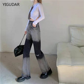 Must Naiste teksad Gradient laia säärega teksad naistele kõrge vöökohaga Naiste püksid Sinised Sirged teksad lahtised naiste teksapüksid