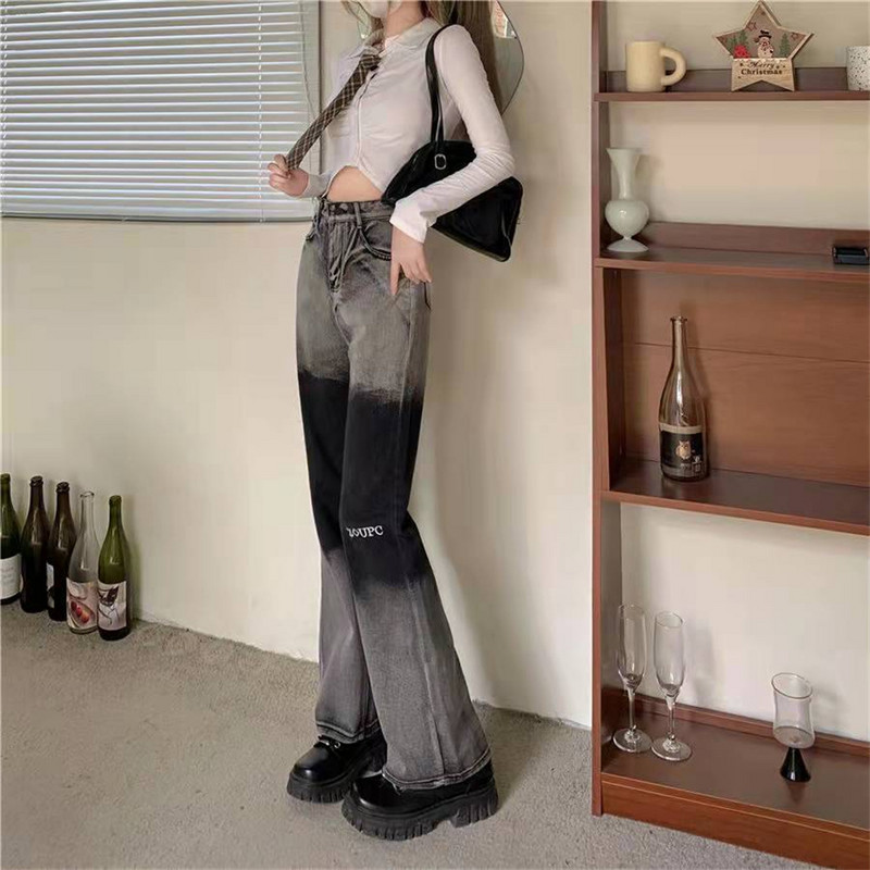 Must Naiste teksad Gradient laia säärega teksad naistele kõrge vöökohaga Naiste püksid Sinised Sirged teksad lahtised naiste teksapüksid