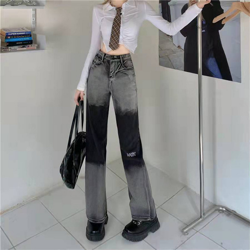 Must Naiste teksad Gradient laia säärega teksad naistele kõrge vöökohaga Naiste püksid Sinised Sirged teksad lahtised naiste teksapüksid