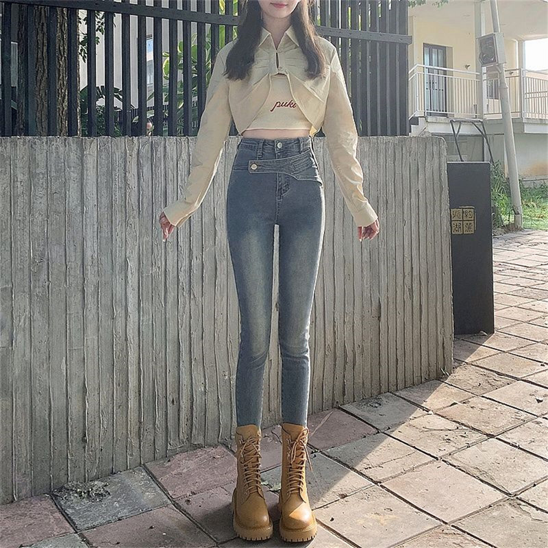 Nove ženske traperice Jesen 2023. Elastične pencil hlače visokog struka Ženska uska odjeća Slim Fit Ležerne uske traper hlače Žene