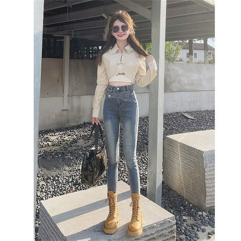 Nove ženske traperice Jesen 2023. Elastične pencil hlače visokog struka Ženska uska odjeća Slim Fit Ležerne uske traper hlače Žene