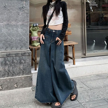 Извънгабаритни ретро дънки с висока талия High Street Свободни протрити широки дънки Модни корейски ежедневни едноцветни прави панталони