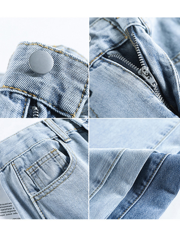 Vintage proljetne traperice za žene Svijetloplave jednobojne traper hlače širokih nogavica pune dužine Ležerna uredska ulična ženska moda