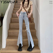 Ženske traperice s niskim strukom, uske visoke elastične traperice za žene Hlače 2023. Korejske modne denim traper hlače za žene